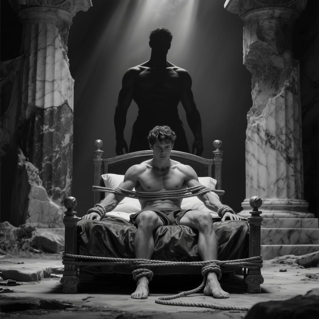 Theseus Tied to Procrustean Bed in Ancient Greece