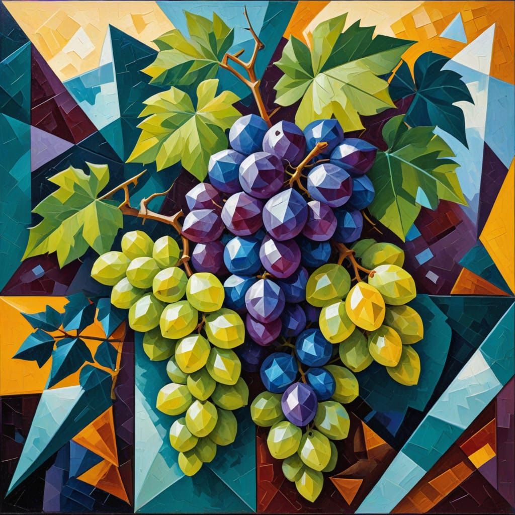 Surreal Cubist Grapes in Twisted Vine