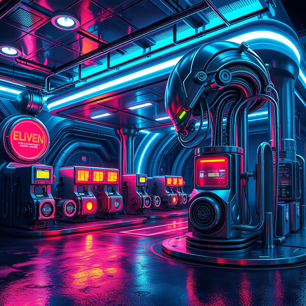 Futuristic Alien Spaceship Fueling Station in Sci-Fi Style