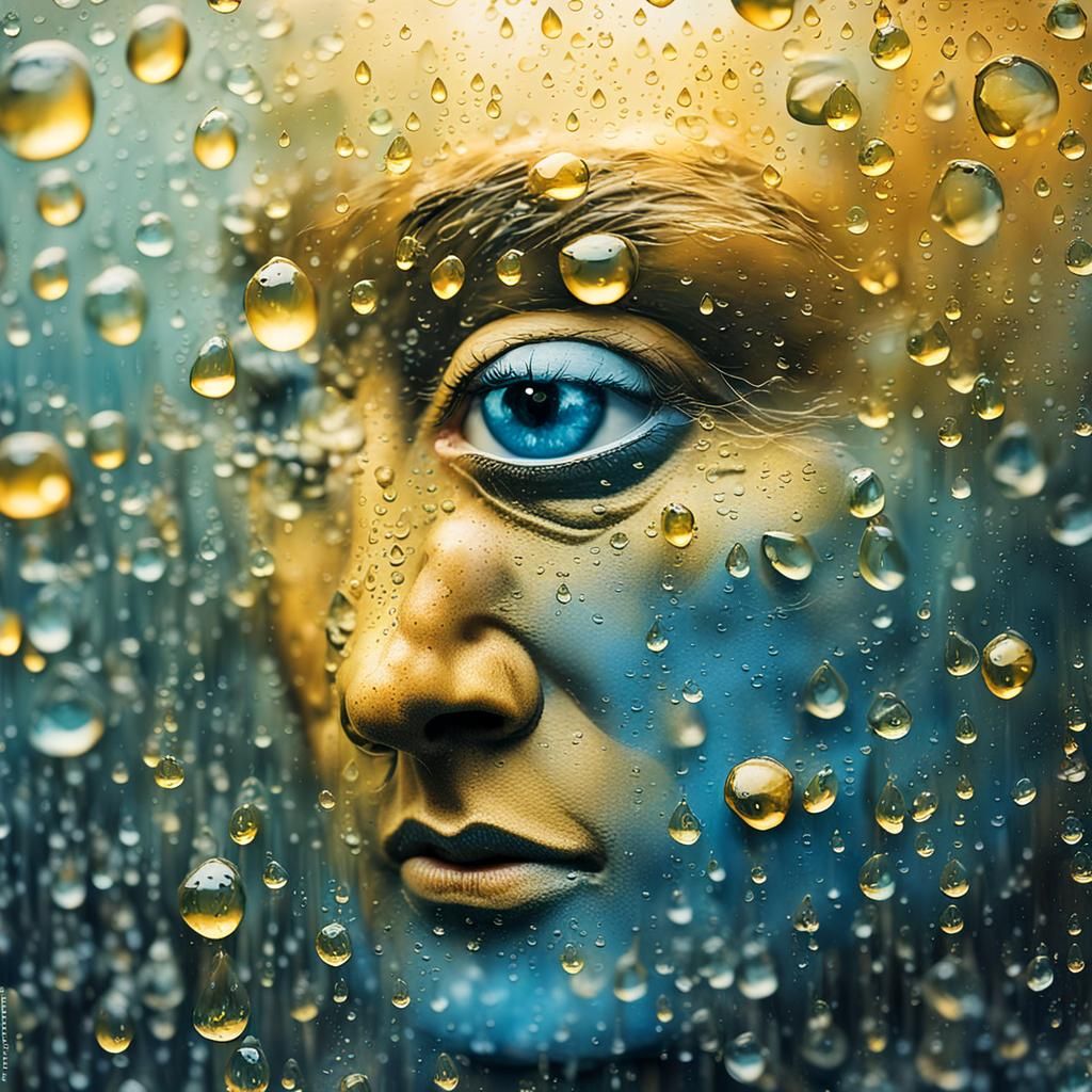 Surreal Face Distorted by Foggy Glass Window