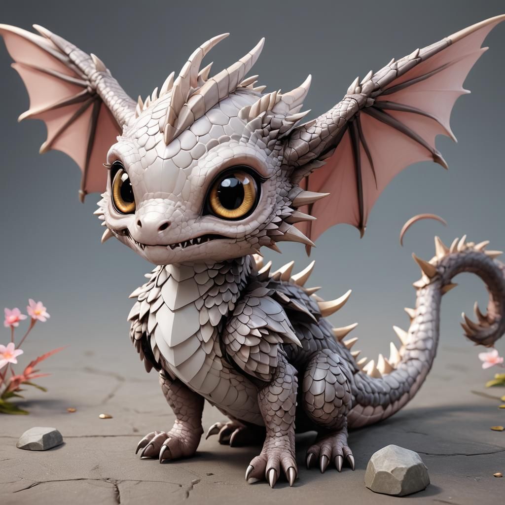 Cute Chibi Wyvern in 3D Anime Style