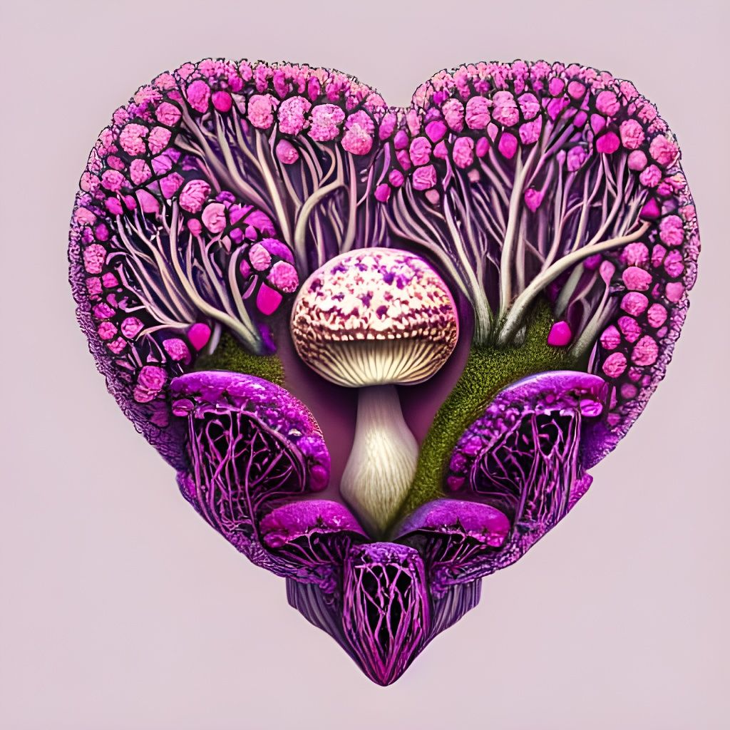 Psychedelic Heart of Orchids and Cherry Blossoms