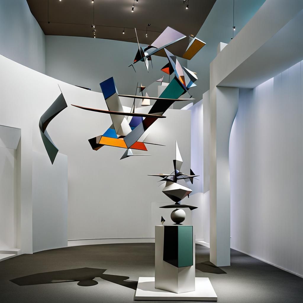 Inside an Art Gallery: Surreal Art Deco Wide Angle View