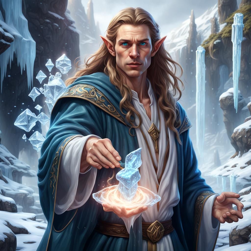 Elf Mage Casting Ice Magic in Detailed Digital Art