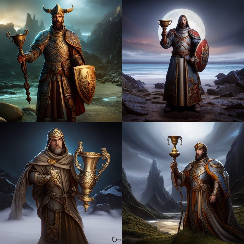 Crusader Holding Chalice: Detailed Fantasy Art