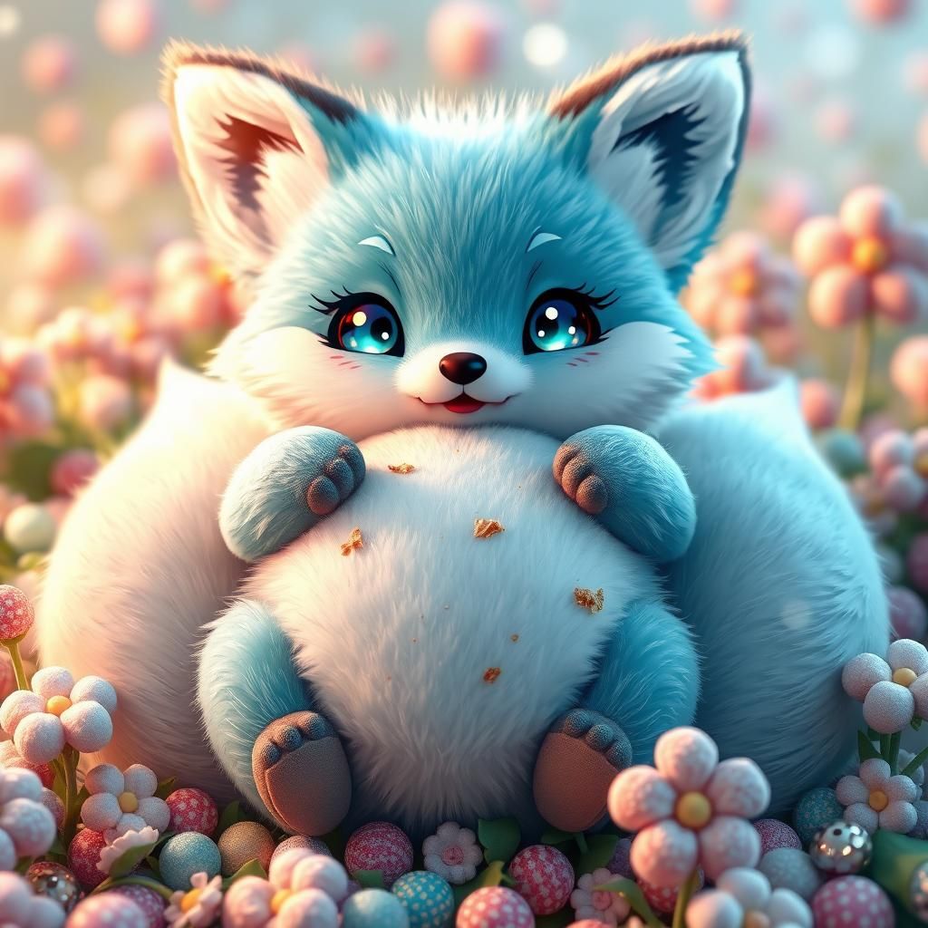 Kawaii Fox in Candy Land Dreamscape