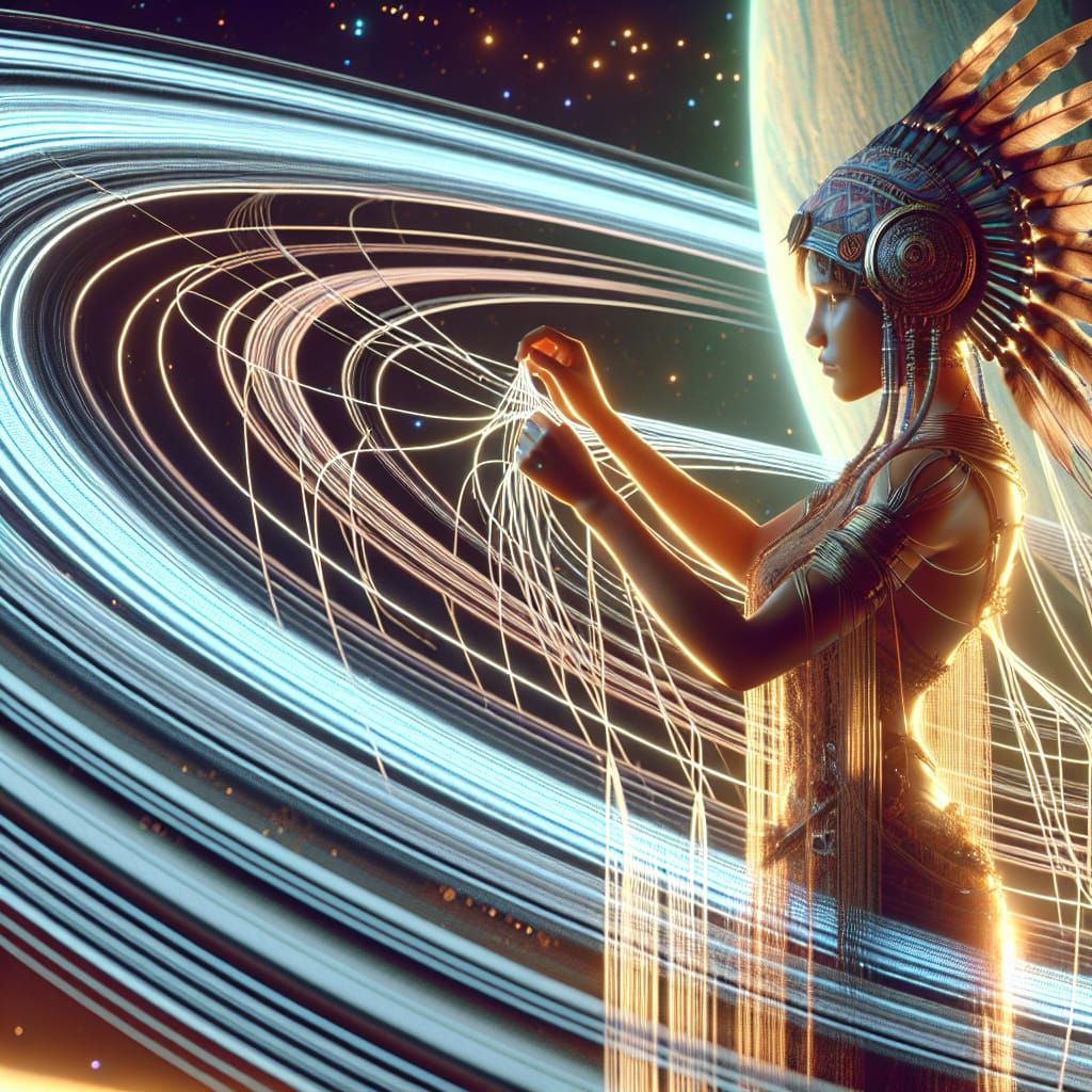 Saturn Rings and Native Character in Sci-Fi Art
