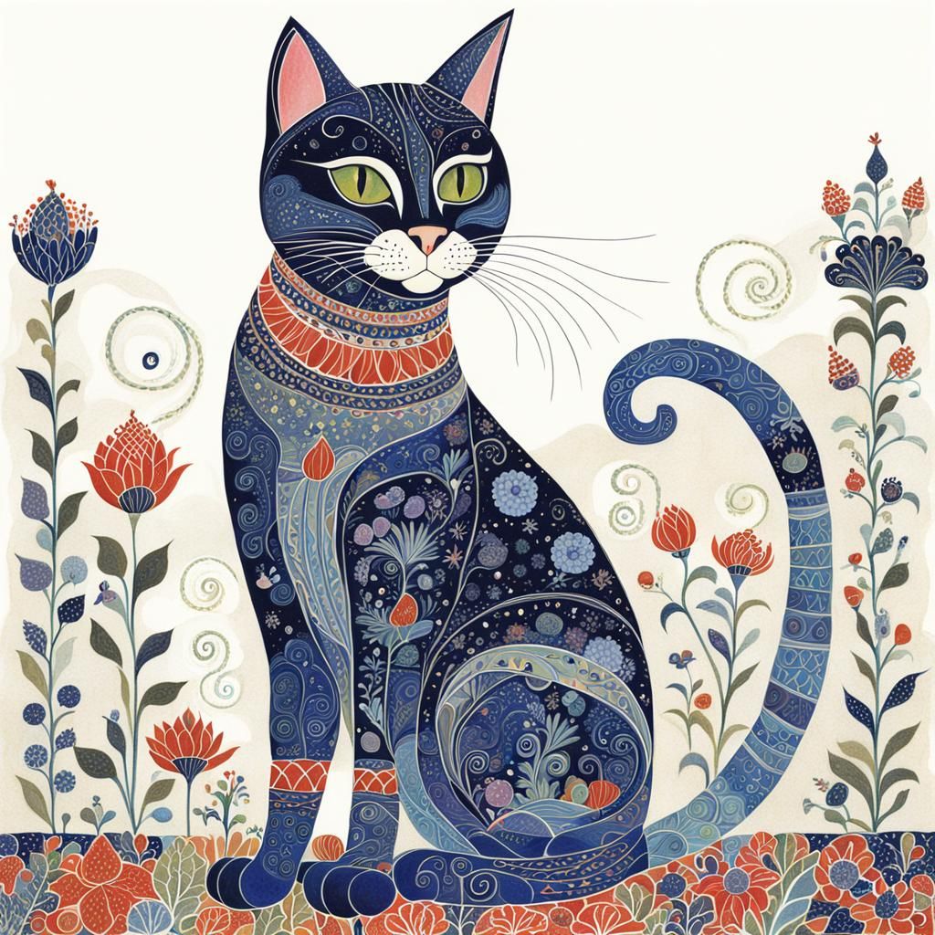 Whimsical Cat in Golden Age Illustration Style