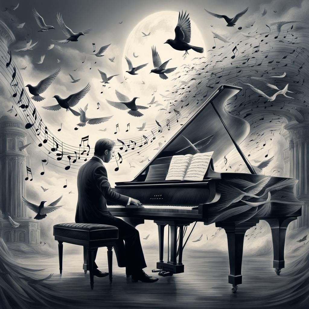 Magical Piano Music Comes Alive: Pencil Drawing