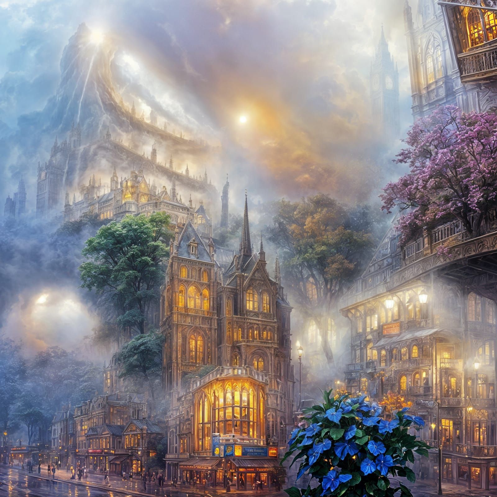 Misty London Bookstore in Ethereal Fantasy Style