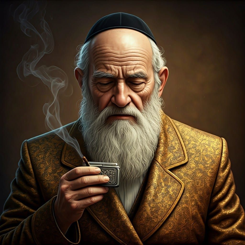 Venerable Jewish Gentleman Savoring Tobacco in Antiquated El...