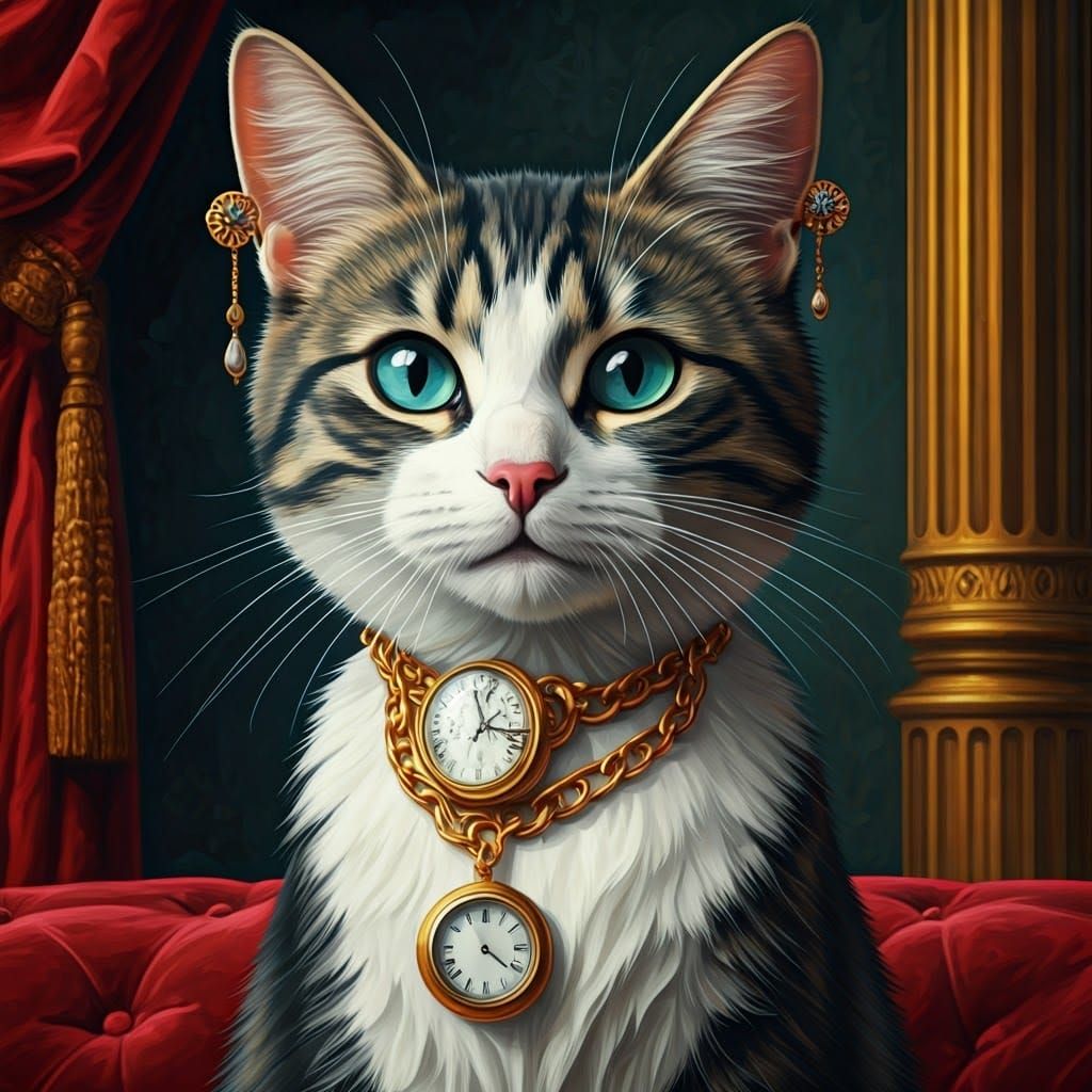 Luxurious Cat in Vibrant Gouache Style with Impasto Textures