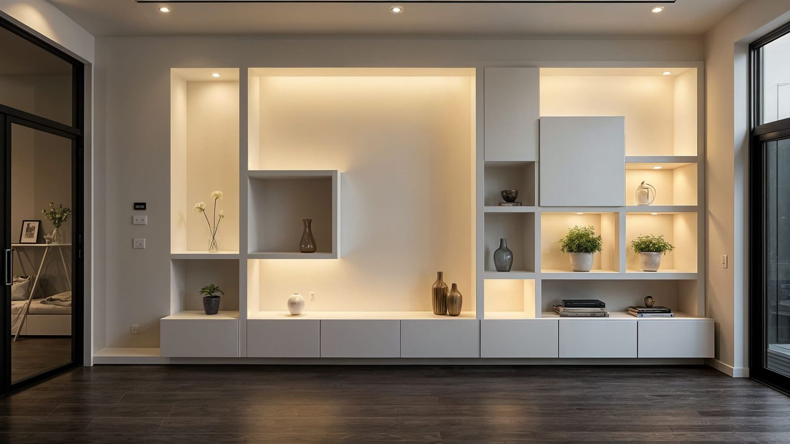 Modern Gypsum Board Shelf Wall in a Sleek Interior
