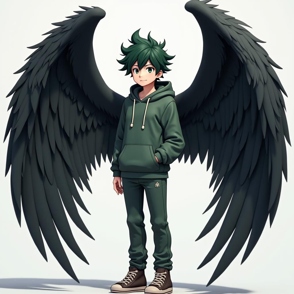 Izuku Midoriya with Enormous Wings in Anime Style