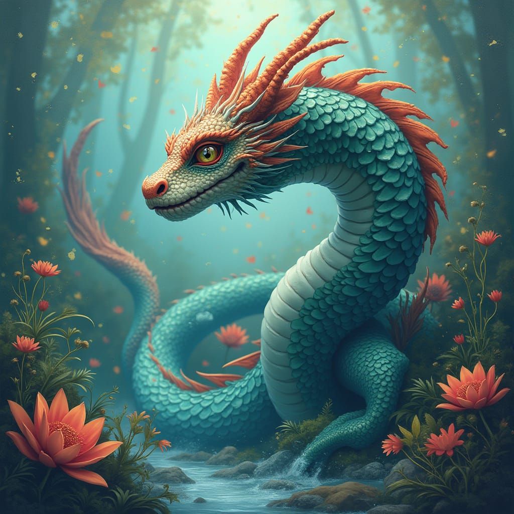 Mythic Water Dragon in Dreamlike Colors