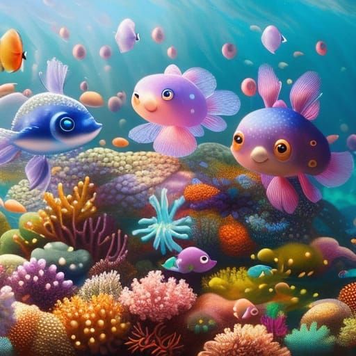 Playful Baby Octopuses in Mystical Underwater Forest