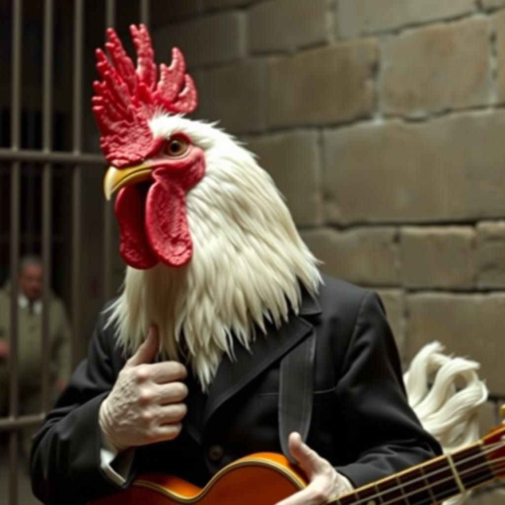Country Music Icon as Clucking Fowl Behind Bars