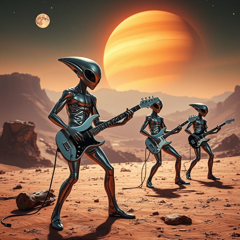 Alien Singer Performs with Band in Space, Syd Mead Style