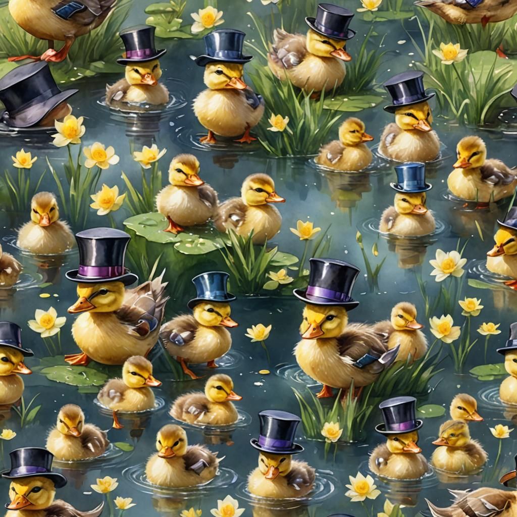 Adorable Duckling in Top Hat: Neo-Impressionist Watercolor