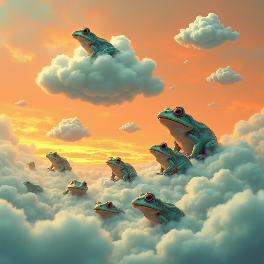 Whimsical Frog Sky in a Surreal Style