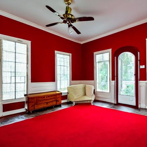 Cozy Living Room Interior with Red Carpet