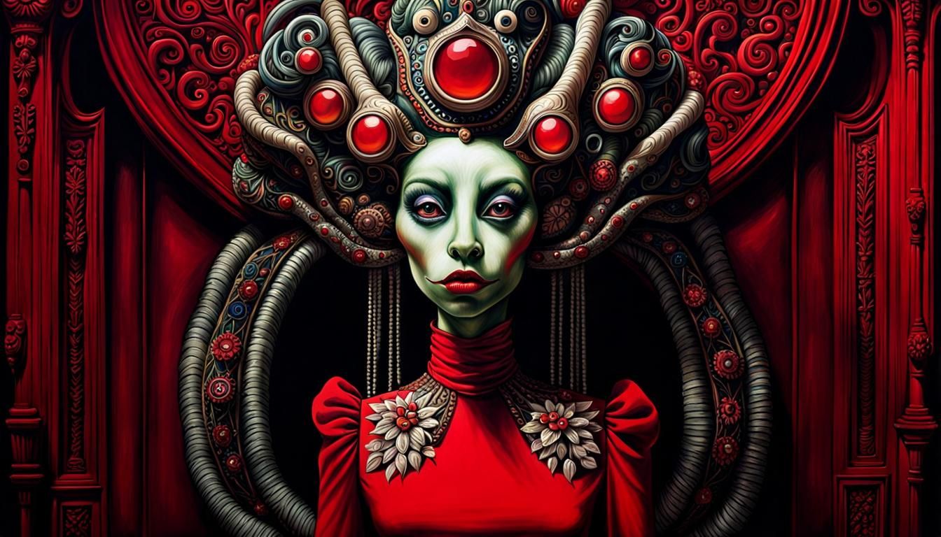 Creepy Anthropomorphic Frog in Red Dress