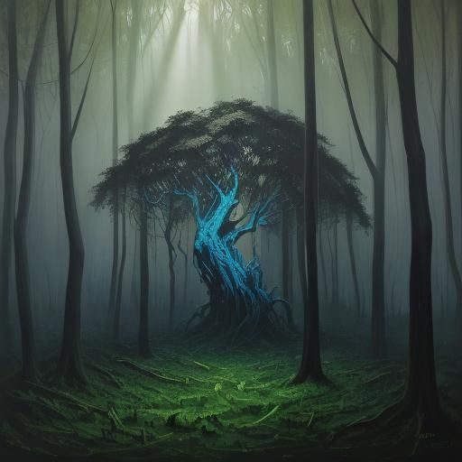 Neo-Expressionist Portrait of a Twisted Monster in Woods