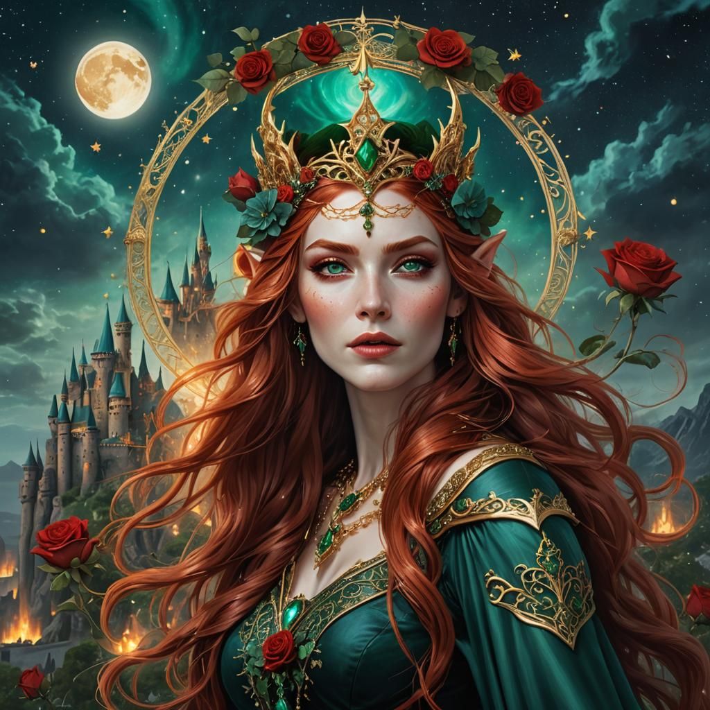 Elven Woman with Red Hair and Roses