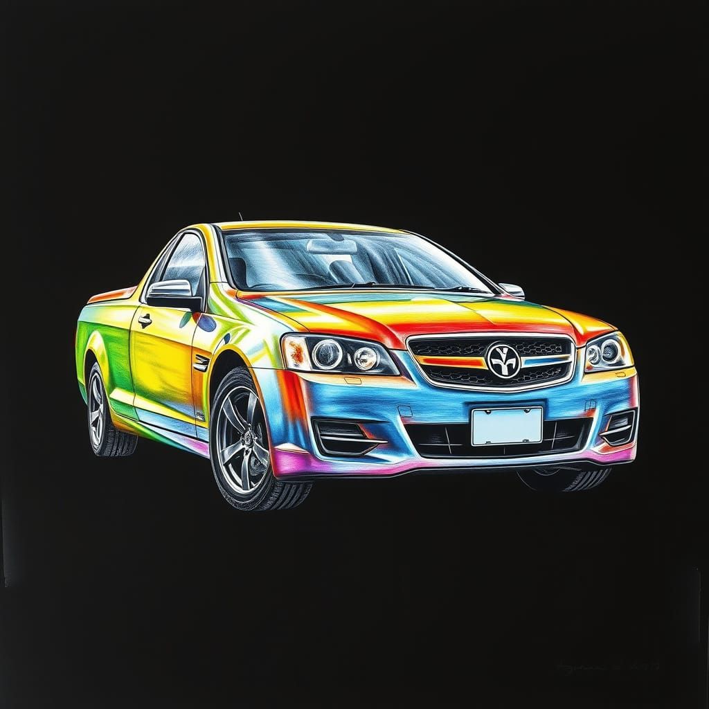 Vibrant Charcoal Drawing of Colorful Holden Ute