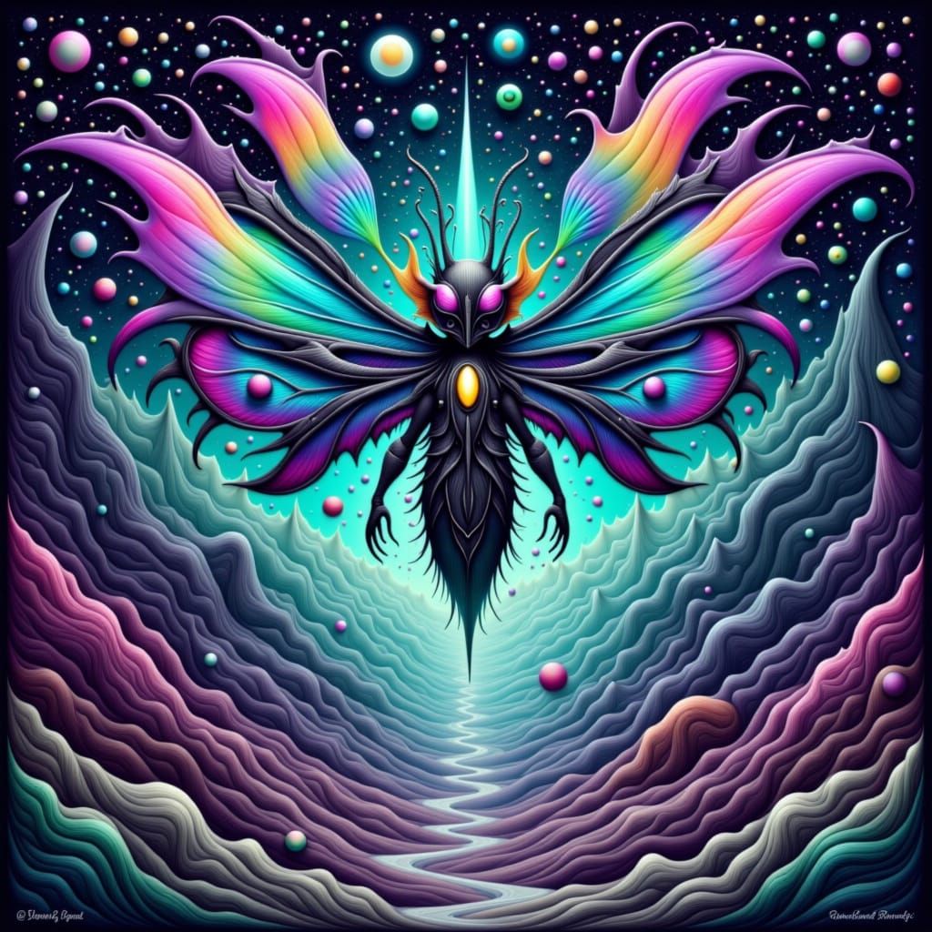 Alien Creature Hovers Over Cosmic Vortex in Digital Art Styl...