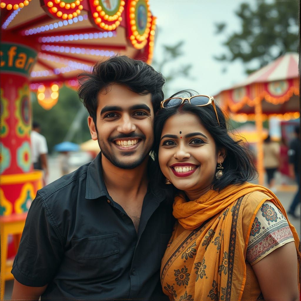 Vibrant Portrait of a Joyful Amusement Park Visitor in Folk ...