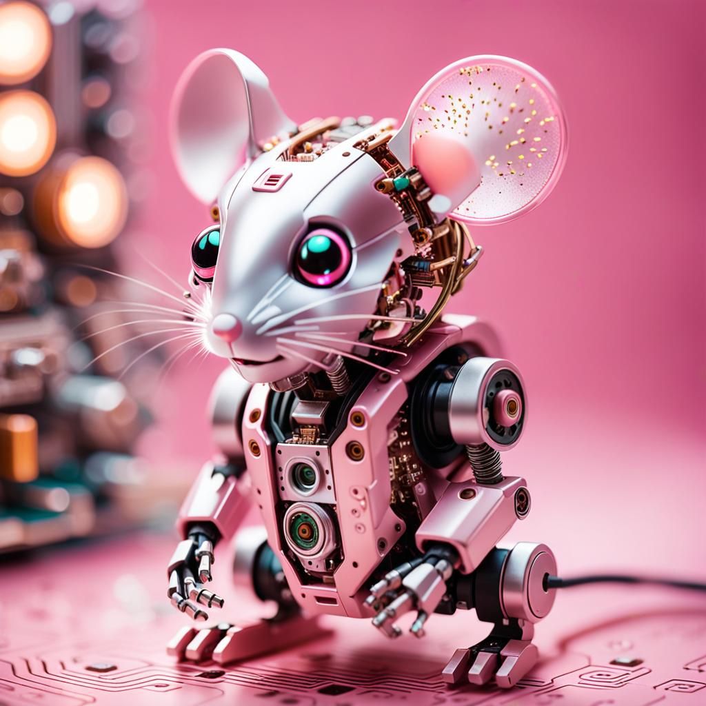 Detailed Mouse Robot on Pink Circuit Board