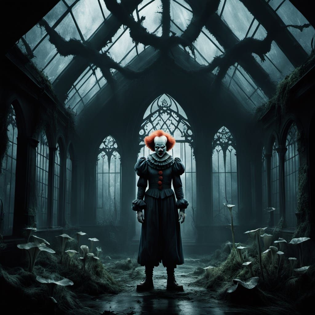 Pennywise in Gothic Greenhouse: A Dark Fantasy Portrait