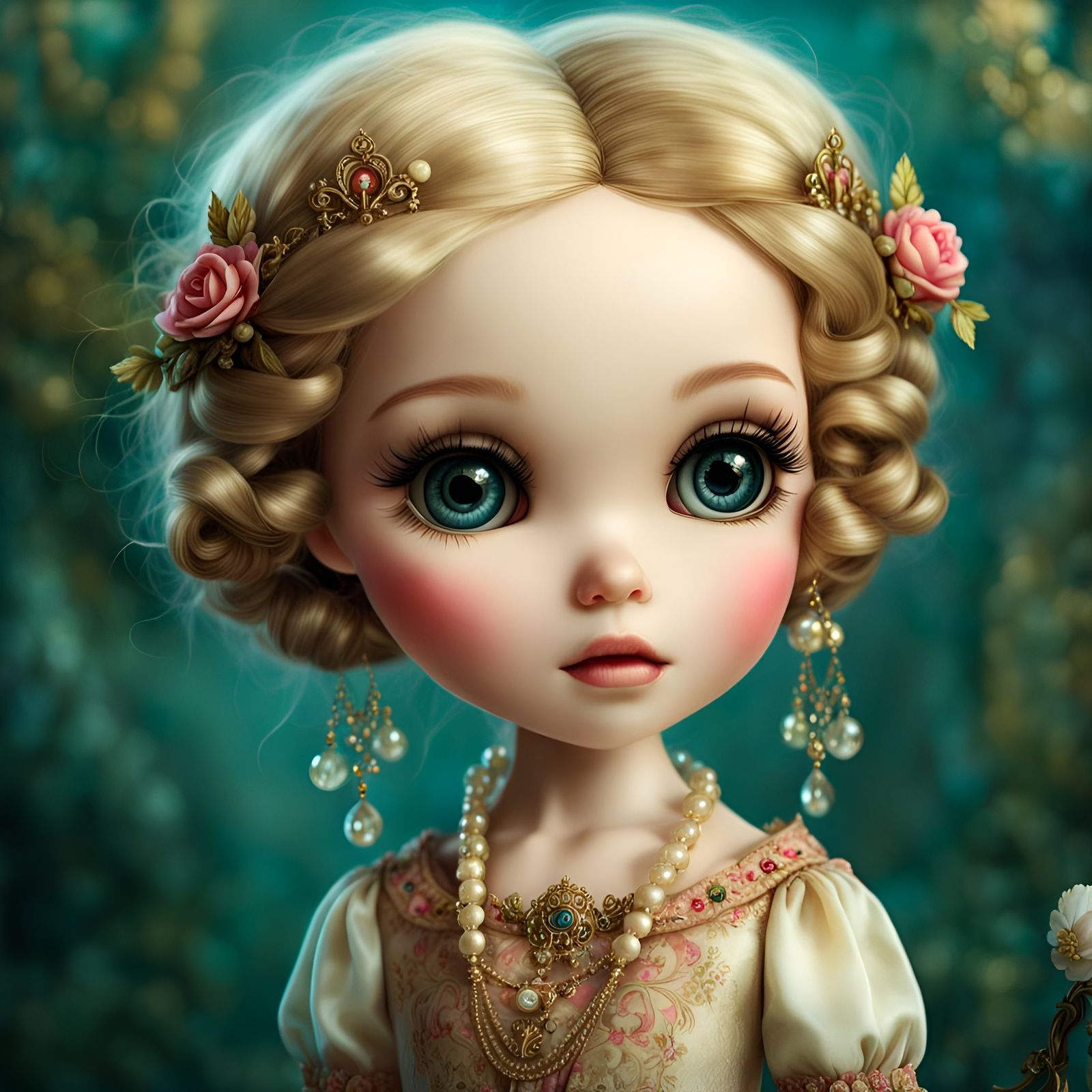 Rococo Princess Blythe Doll in Watercolor Style