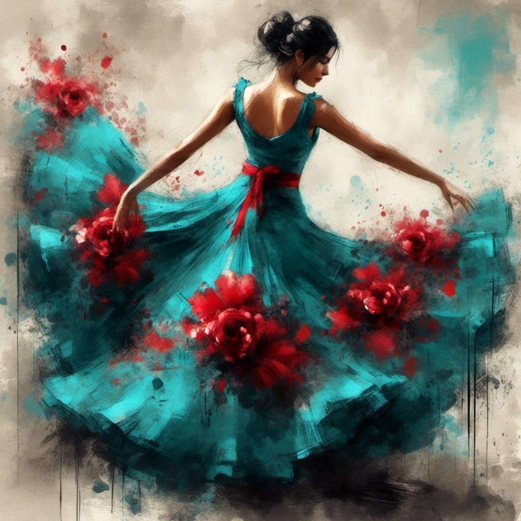 Flamenco Dancer in Motion as Vibrant Oil Painting