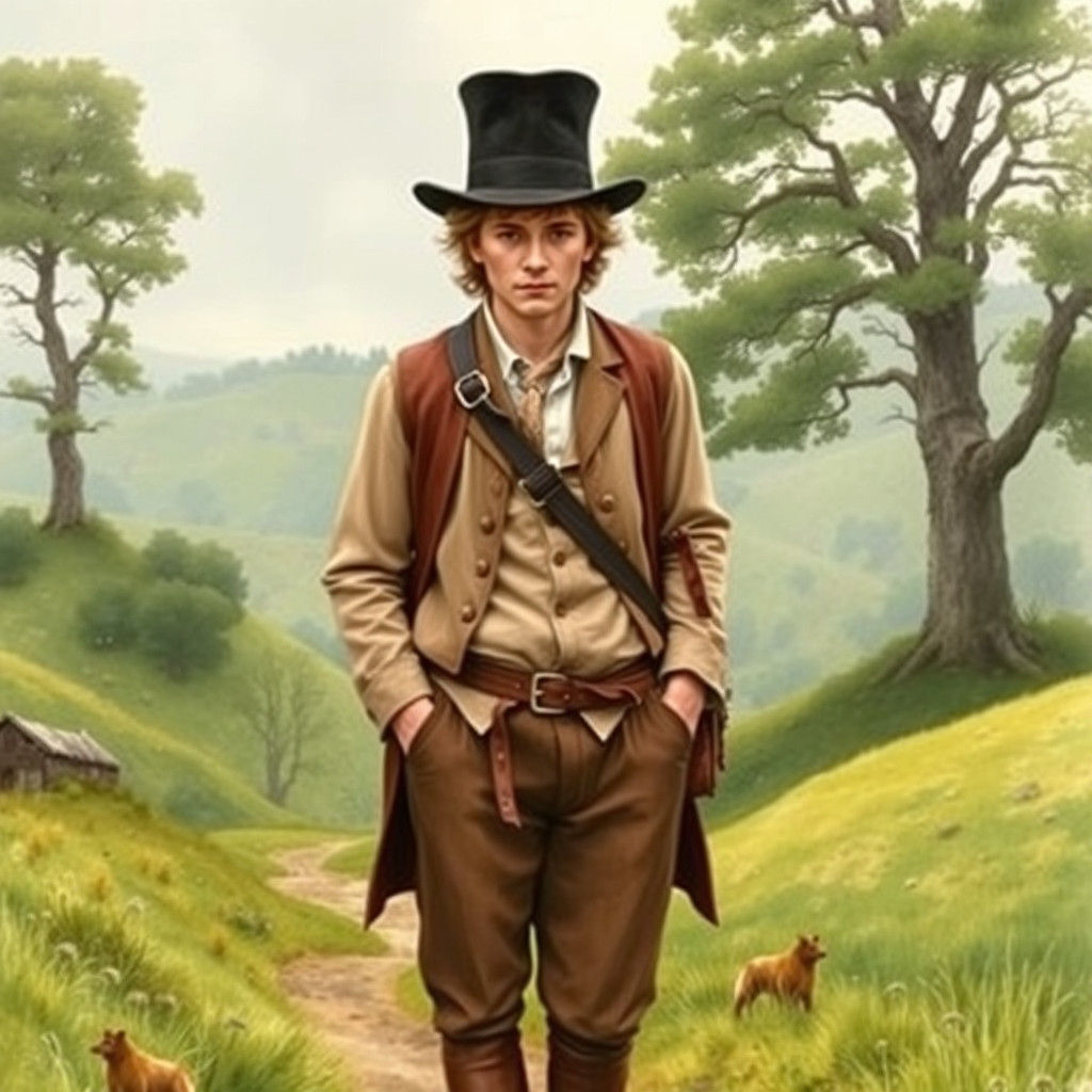 Regency Frodo's Shire Journey in Romantic Landscape