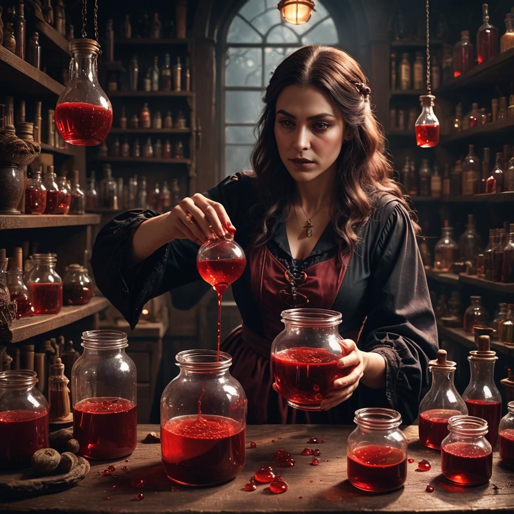 Apprentice Witch Brewing a Potion