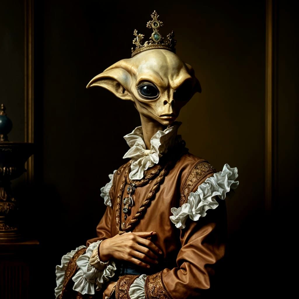 Alien in Old Dutch Master Oil Painting Style