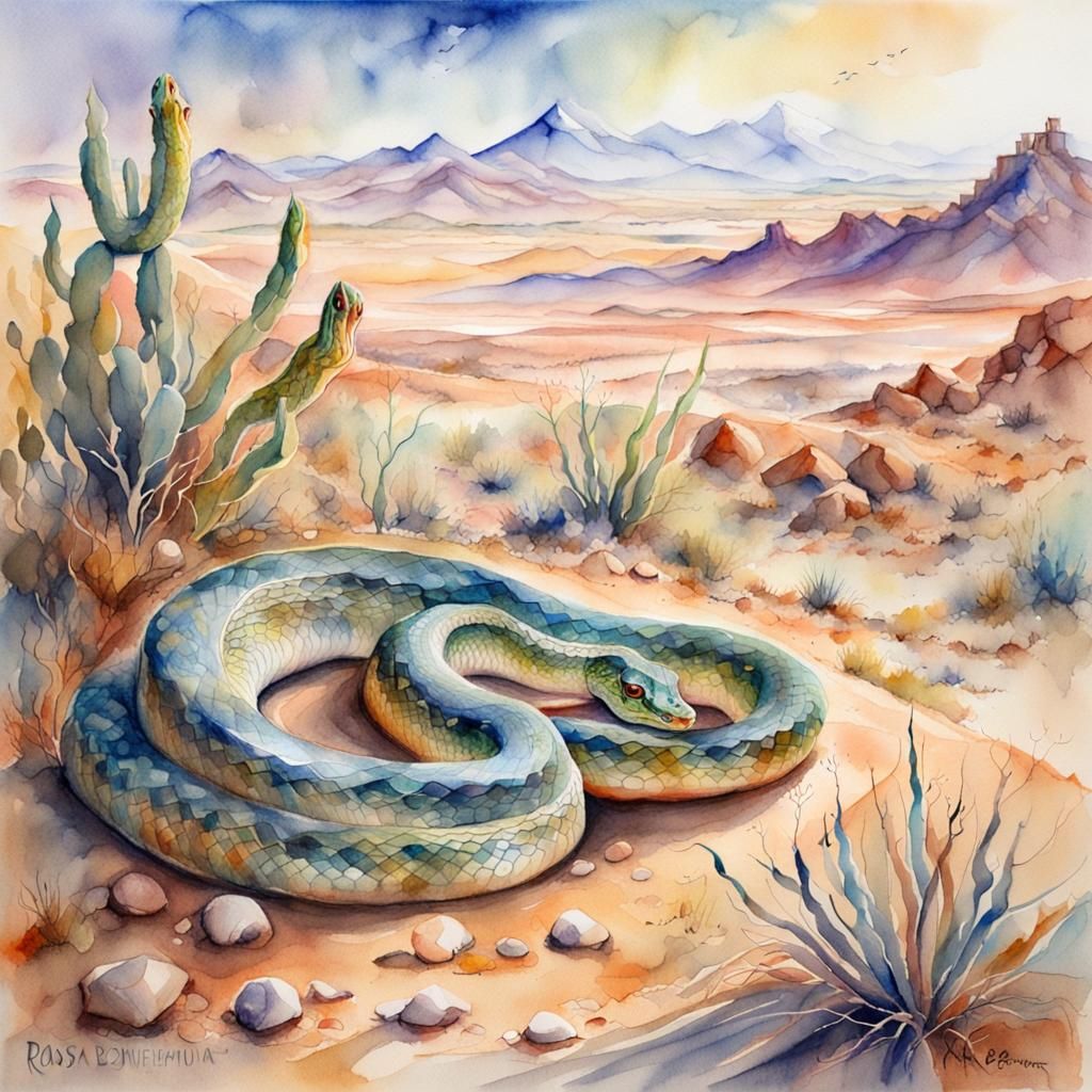 Desert Snake in Watercolour Fantasy