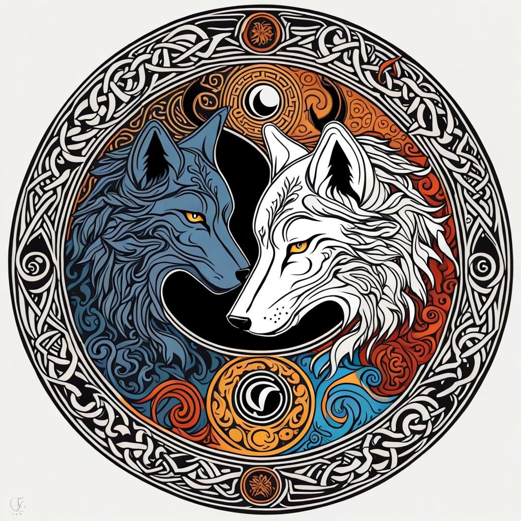 Wolves in Yin-Yang: Norse-Celtic T-Shirt Art