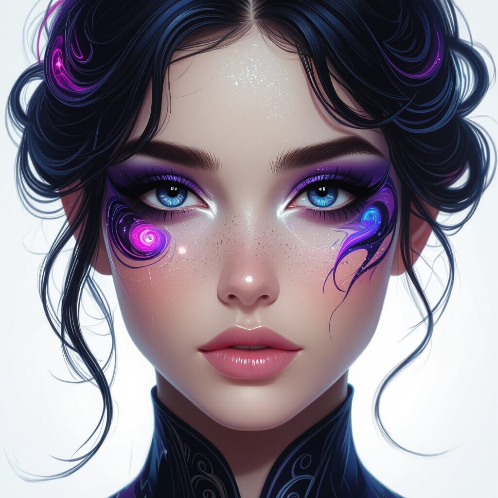 Galactic Eyes Portrait in Art Nouveau Style