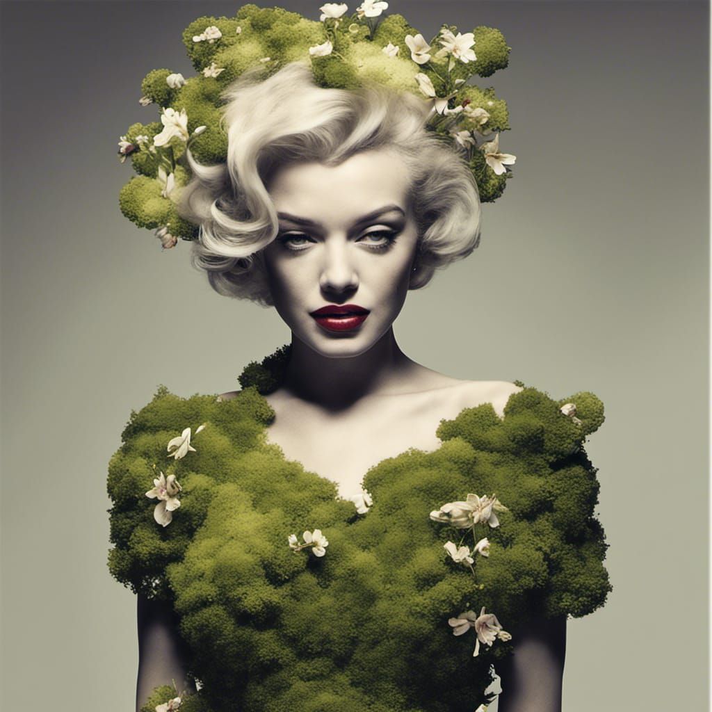 Marilyn Monroe in Naturepunk Style with Floral Cascade
