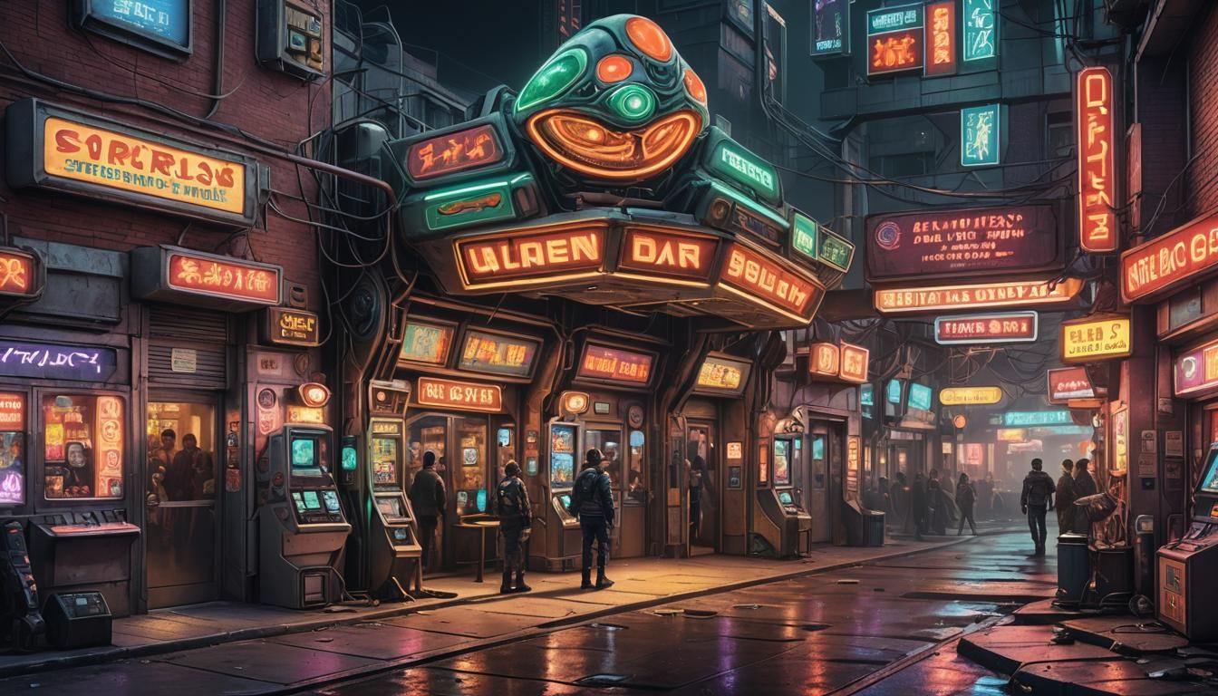 Dystopian Sci-Fi Gambling District Entryway