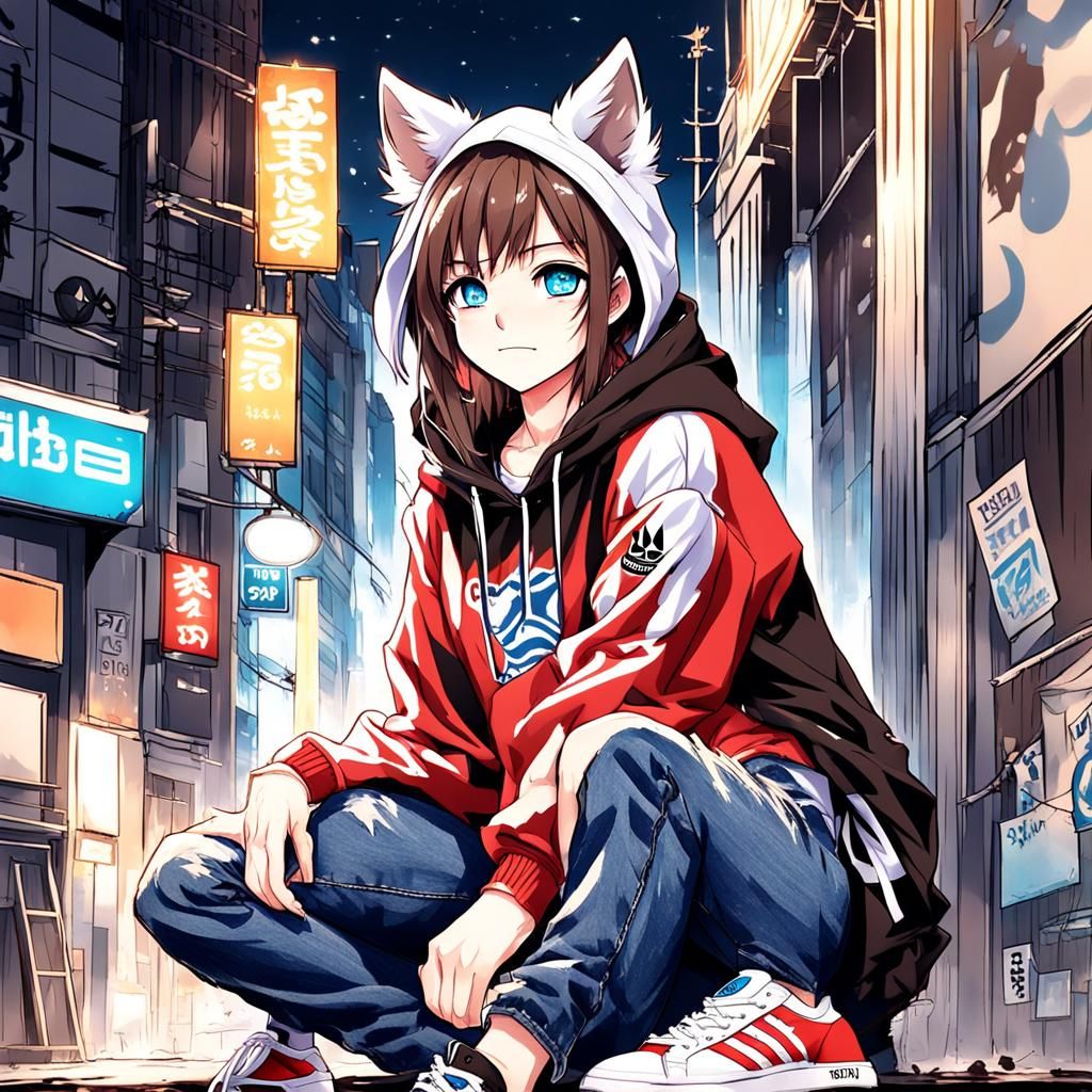 Cute Anime Werewolf Girl Wallpaper in Manga Style
