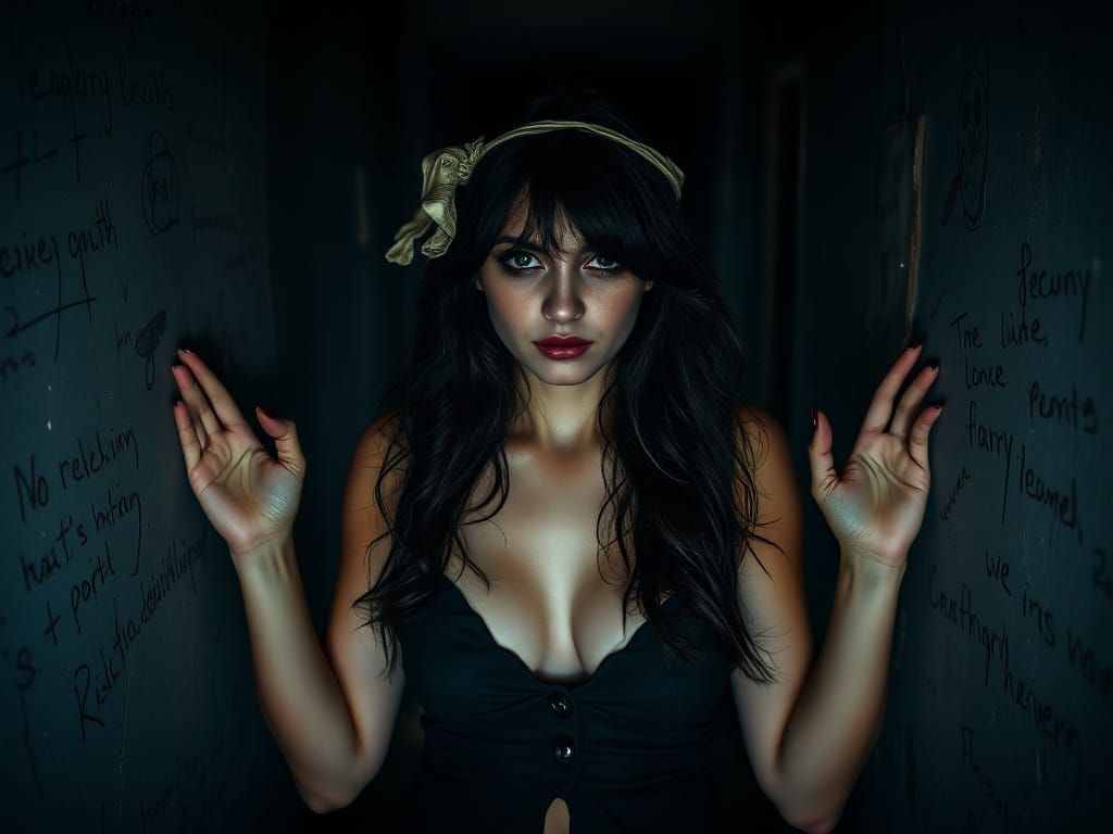 Eerie Woman in Dim Hallway, Moody and Mystical