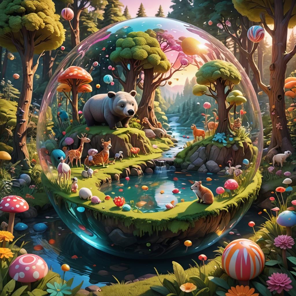 Forest in Sphere: Candy Art with Sunset