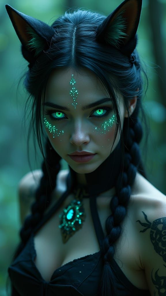 Celestial Huntress in Mystical Forest