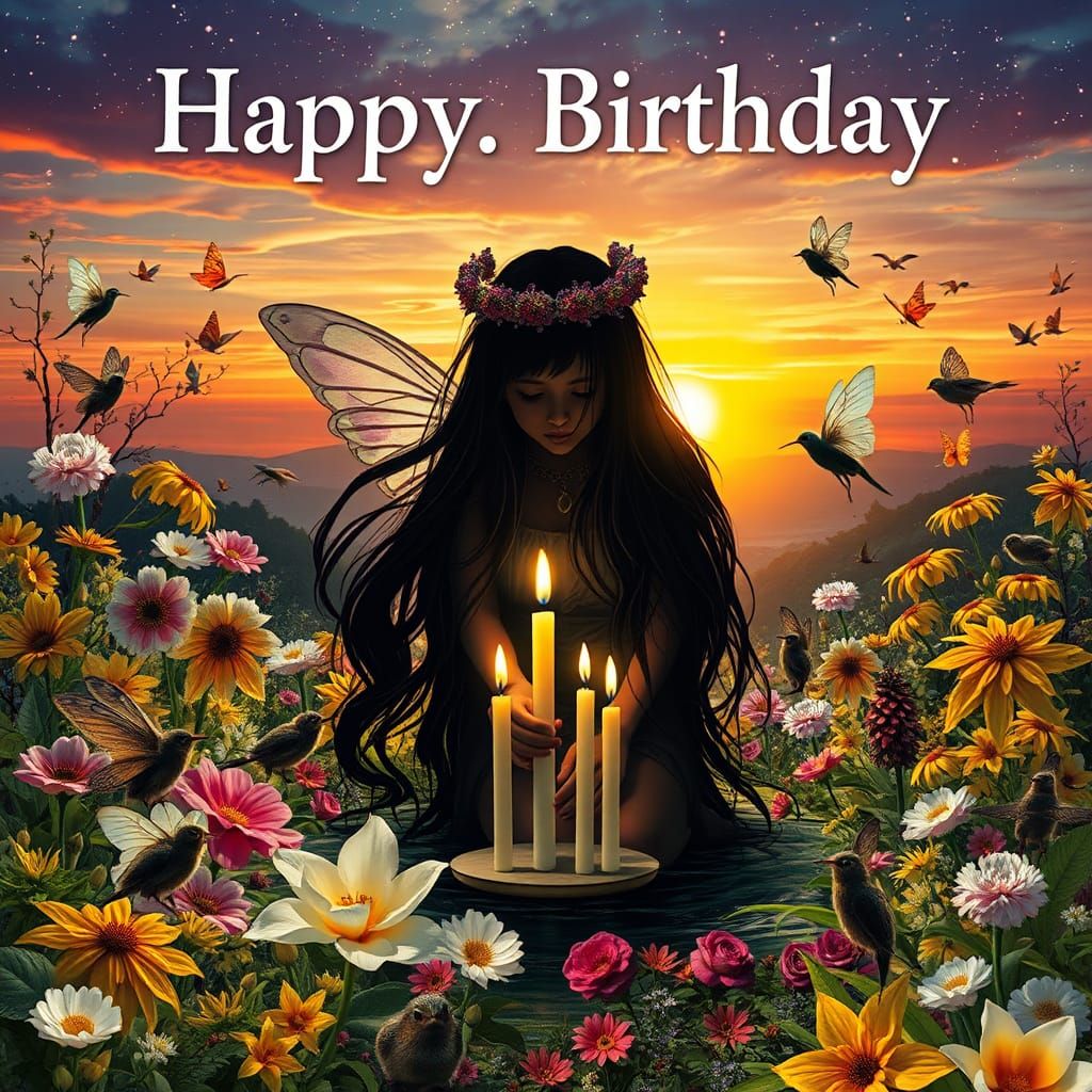 Floral Fairy Collage with Sunset Silhouette in Digital Art