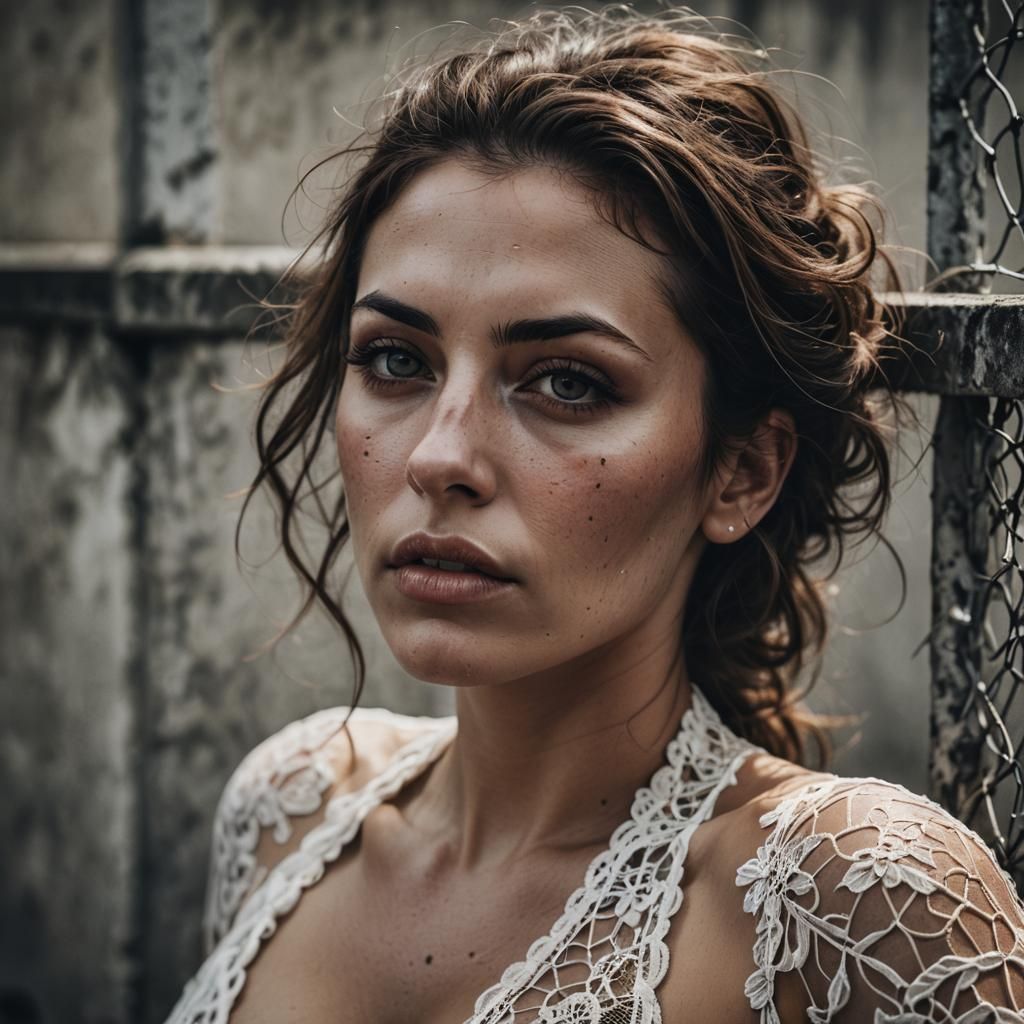 Woman in Lace Bikini on Concrete Fence