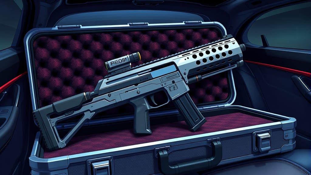 Surreal Anime Scene with Futuristic Gun and Luxury Car Inter...